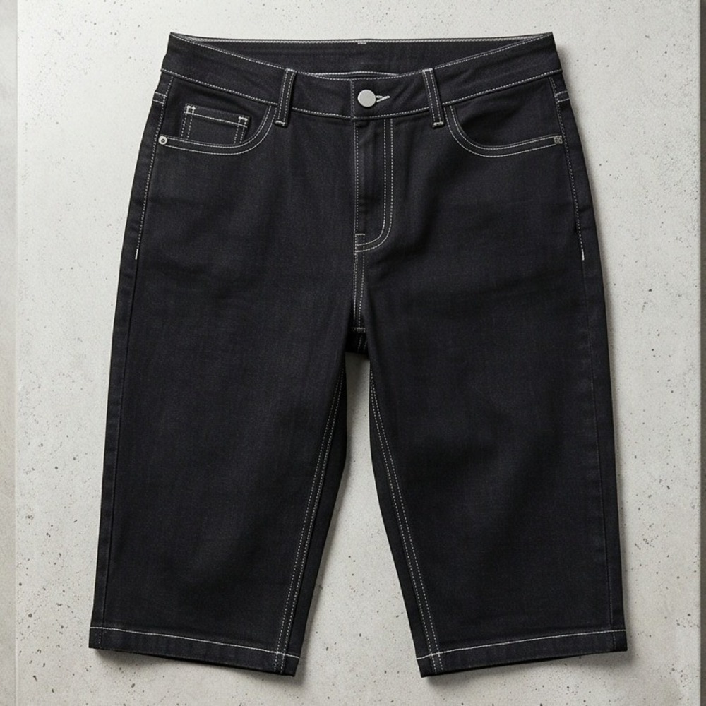 Chico's 3 Platinum Denim Black Bermuda‎ Shorts Contrast Stitch  XL Beach Jeans